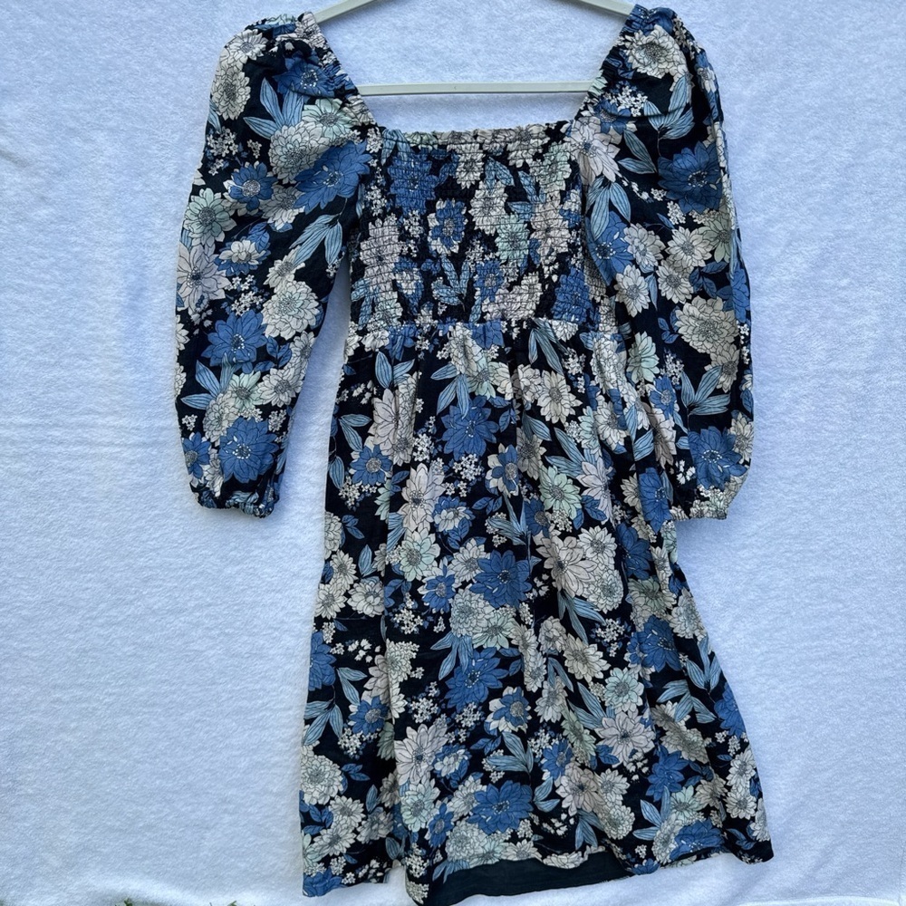 J. Crew Blue and White Floral Long Sleeve Dress size SP - Picture 10 of 15